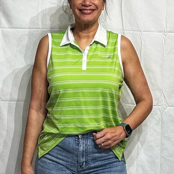 Under Armour Green Striped Paradise Valley Sleeveless Polo Tank Sz XL - Picture 1 of 14